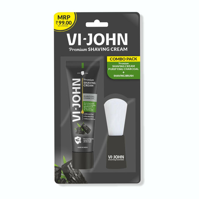 VI-JOHN Dermatologically Tested Premium Claming Aqua Shaving With Shaving Brush Cream Enriched with Aloevera & Almond Oil free From Silicone, Paraben & Mineral Oil Hover Image