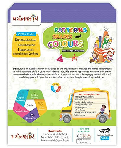 Braintastic Educational Game/Toys: Shapes, Pattern & Colors Reusable Activity Sheet for Kids (3-6 Years) with Free Puzzle