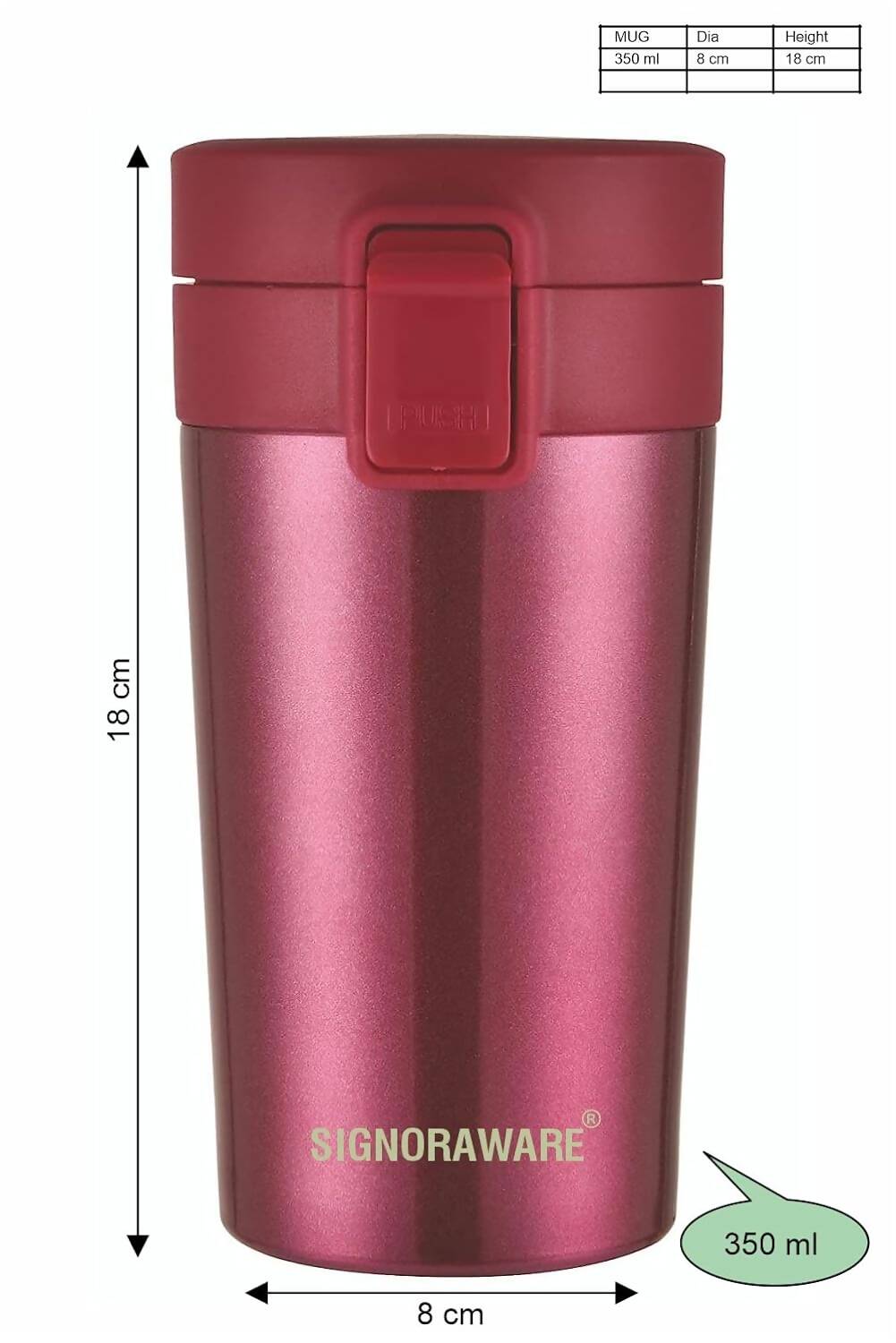 Signoraware Hot Pour Coffeemate Insulated Mug Tumbler - 350 ml (Red)
