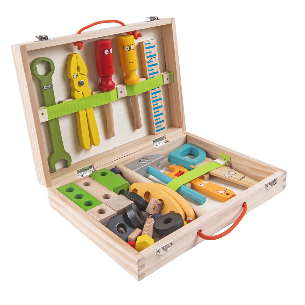 Nesta Toys Wooden Tool Kit Set with Tool Box, Pretend Play Portable Construction Tools Kit Toys for Kids, 36 Piece (3-8 Years)