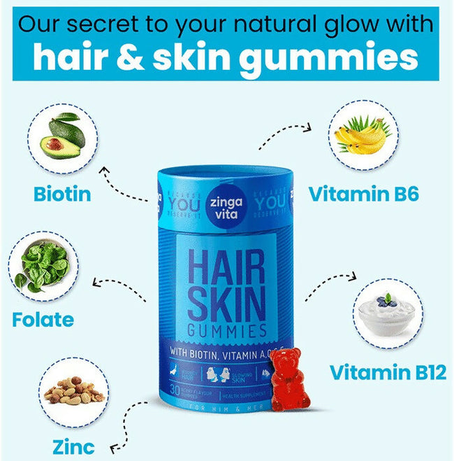 Zingavita Hair Skin Gummies with Biotin, Vitamin A C & E Main Image