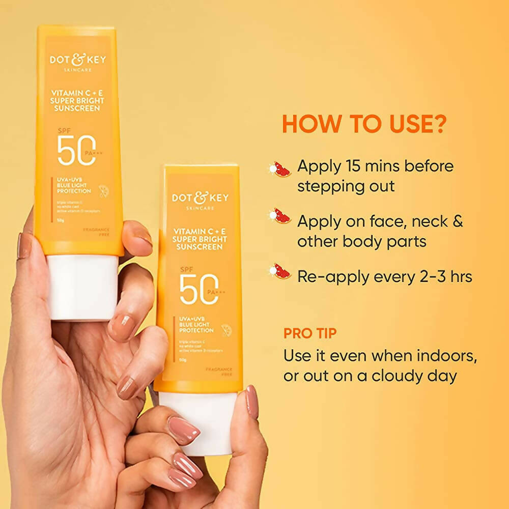 Dot & Key Vitamin C + E Face Sunscreen SPF 50 PA+++ For Glowing Skin, 100% No White Cast
