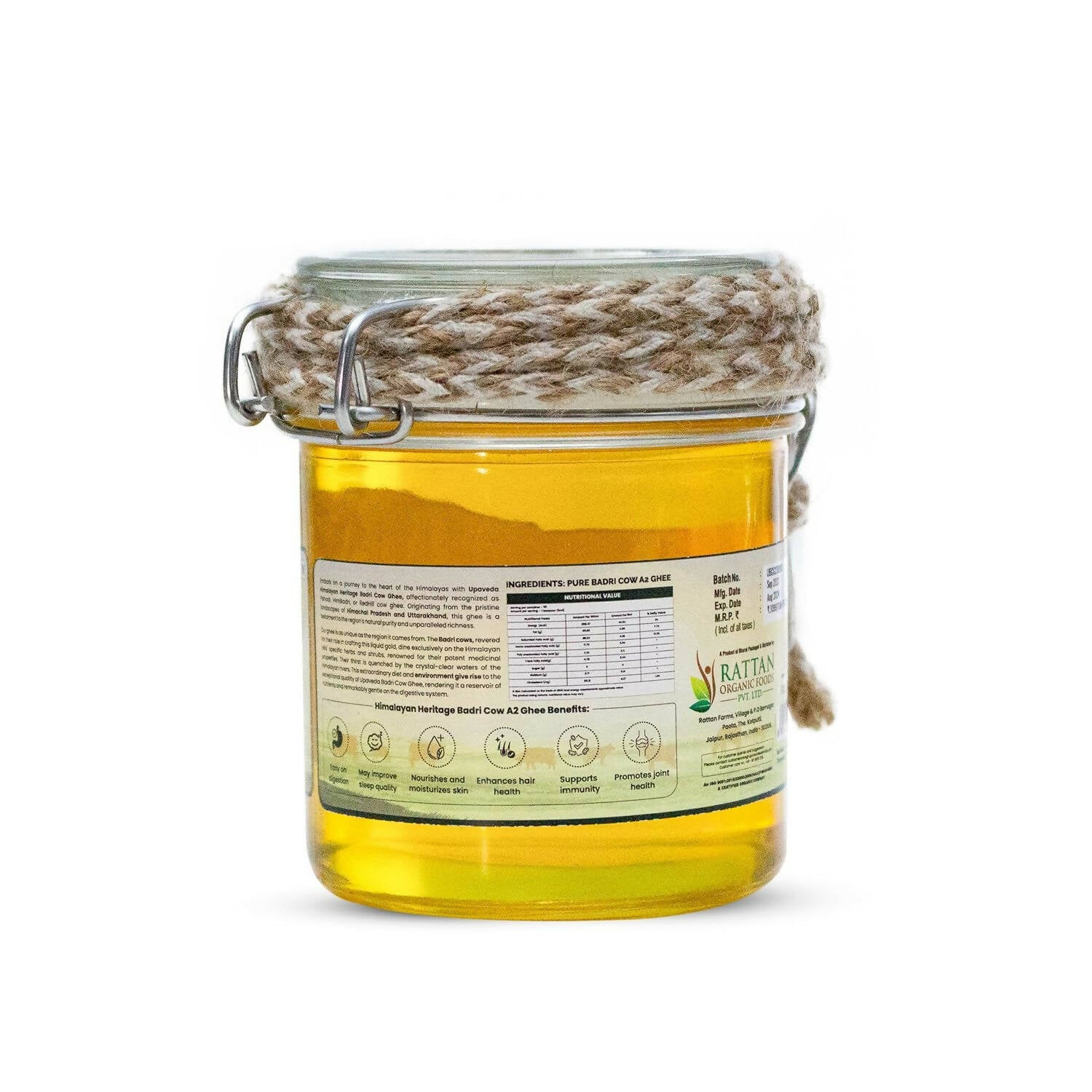 Upaveda Desi Badri Cow Pure A2 Ghee | Pure A2 Gir Cow Bilona Ghee | 100% Gir Cow Ghee | Traditional Cow Ghee