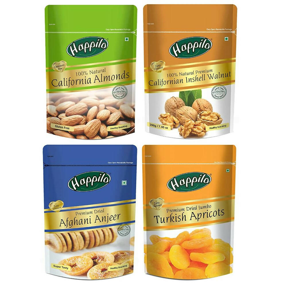 Happilo Premium Californian Almonds, Walnuts Inshell, Afghani Anjeer & Turkish Apricot Combo