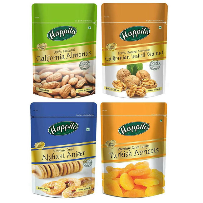 Happilo Premium Californian Almonds, Walnuts Inshell, Afghani Anjeer & Turkish Apricot Combo Hover Image
