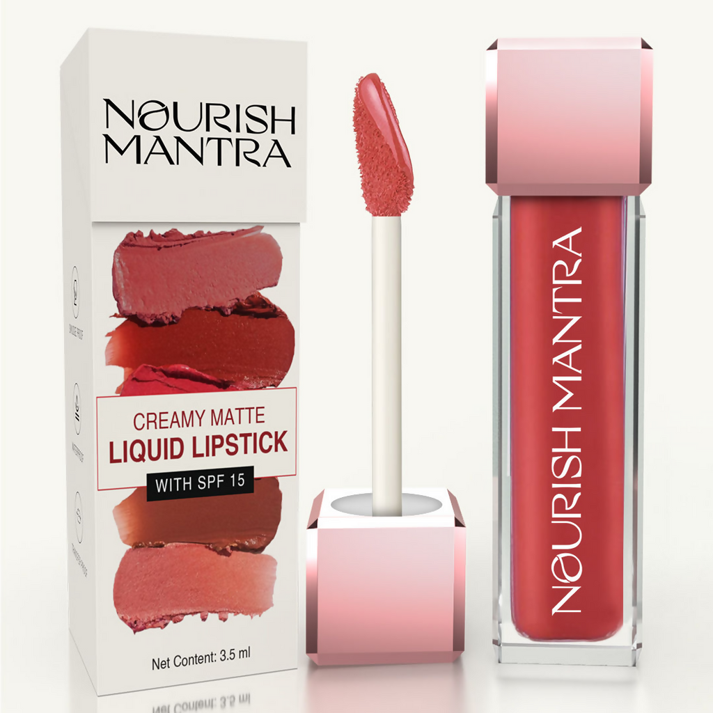 Nourish Mantra Liquid Lipstick Creamy Matte with SPF / Water Proof, Smudge Proof Shade- Khilkhilata Coral