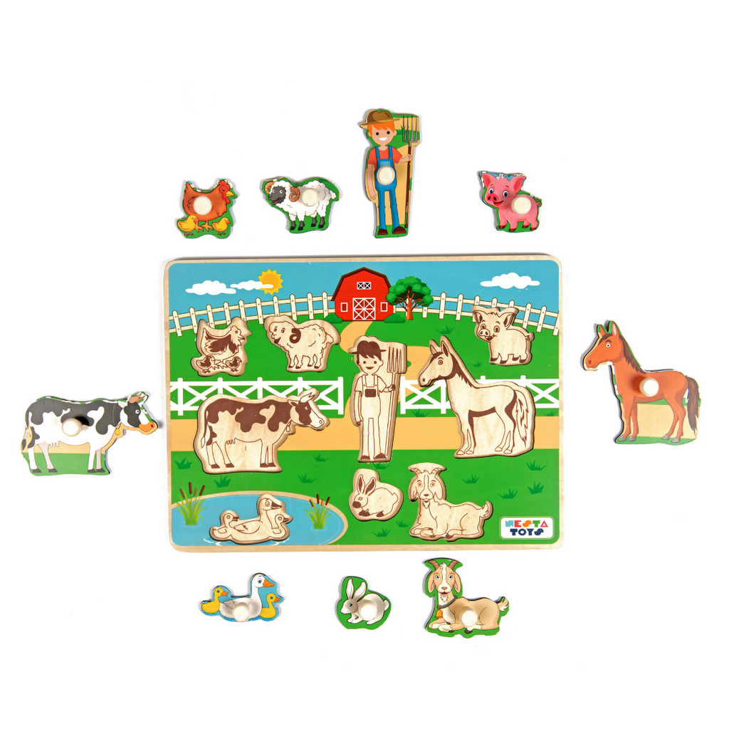 Nesta Toys Wooden Farm Animal Knob Puzzle (8 Pcs)