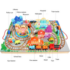 Nesta Toys Wooden Train Set with Building Blocks, Montessori Toys, City Building Toy, Cars & Vehicle Toys for Kids