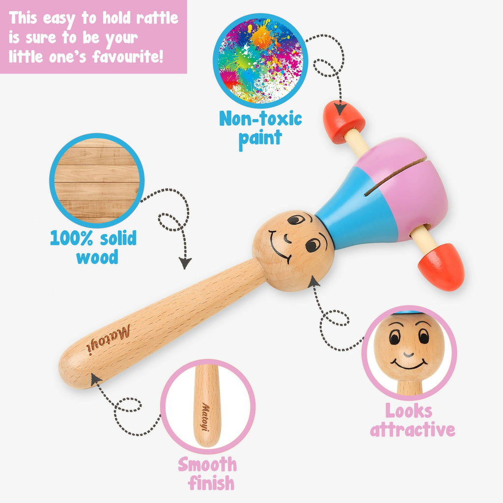 Matoyi Wobbly Panda & Blue Rabbit Pull Along & Maraca For Kids