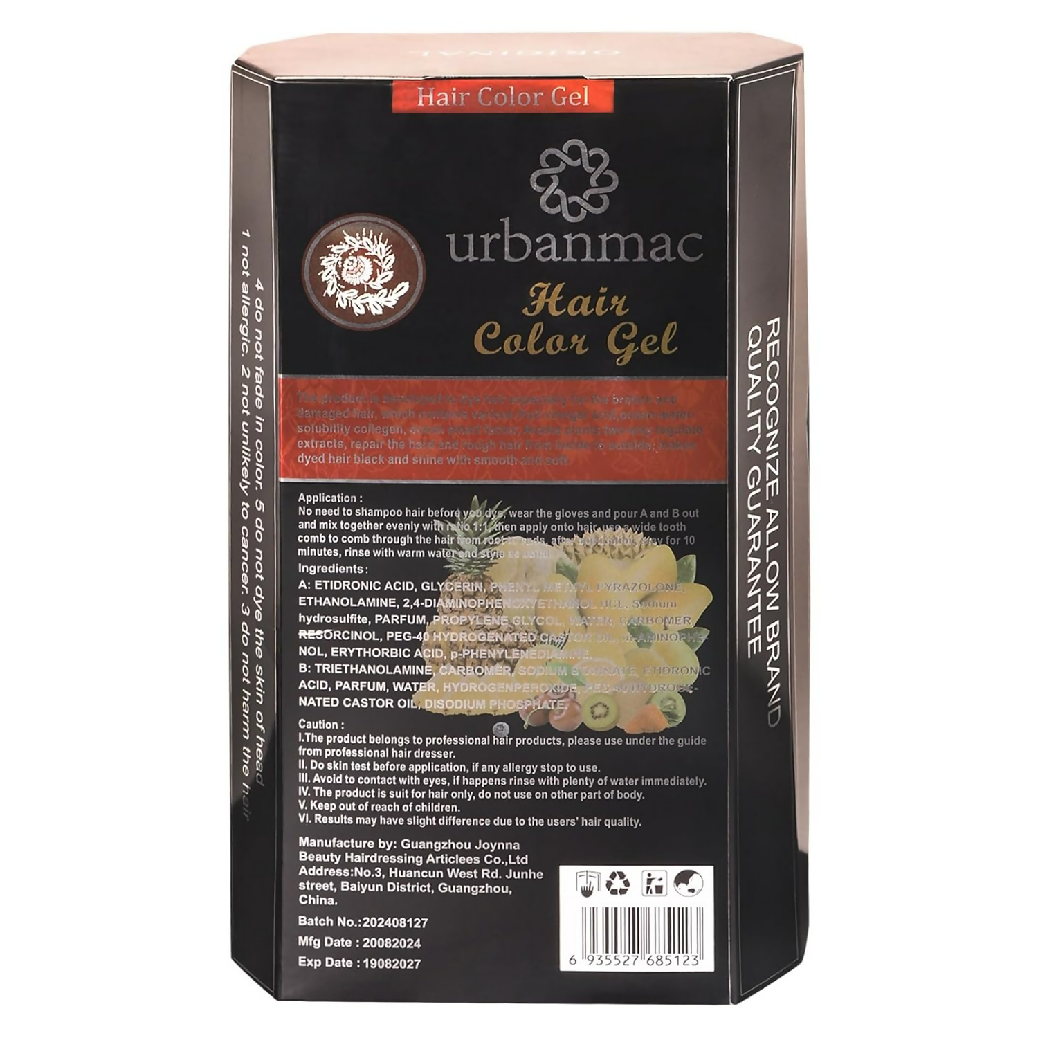 Urbanmac Fruit Vinegar Gel Hair Color Natural Hair Color Dye For Black