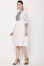 PAVONINE White Color Burfi Design Embroidery Dress For Women