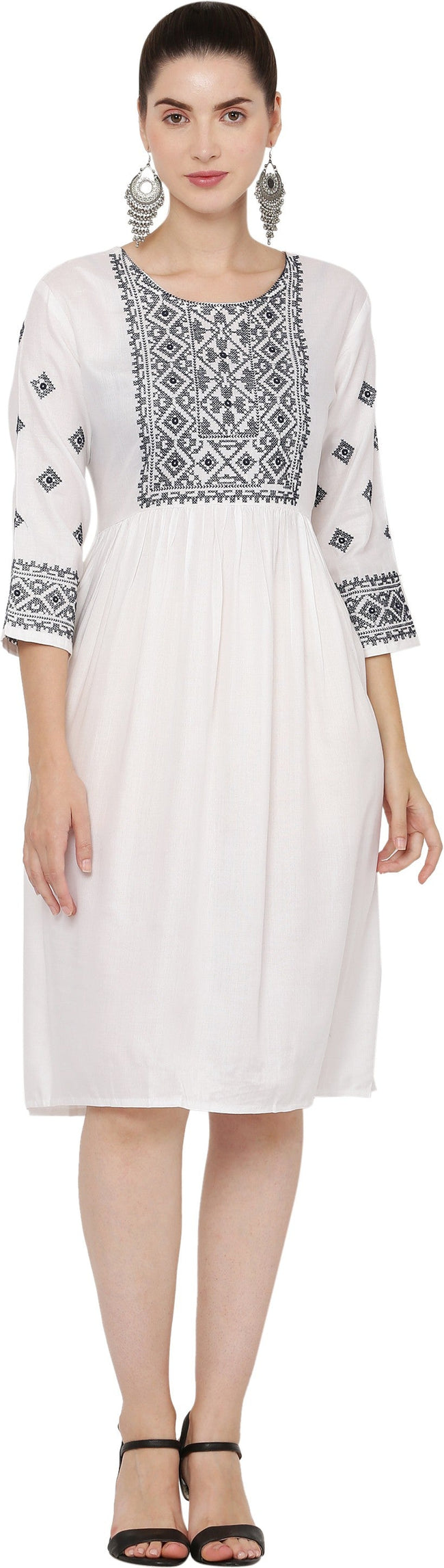 PAVONINE White Color Burfi Design Embroidery Dress For Women Hover Image
