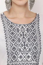 PAVONINE White Color Burfi Design Embroidery Dress For Women