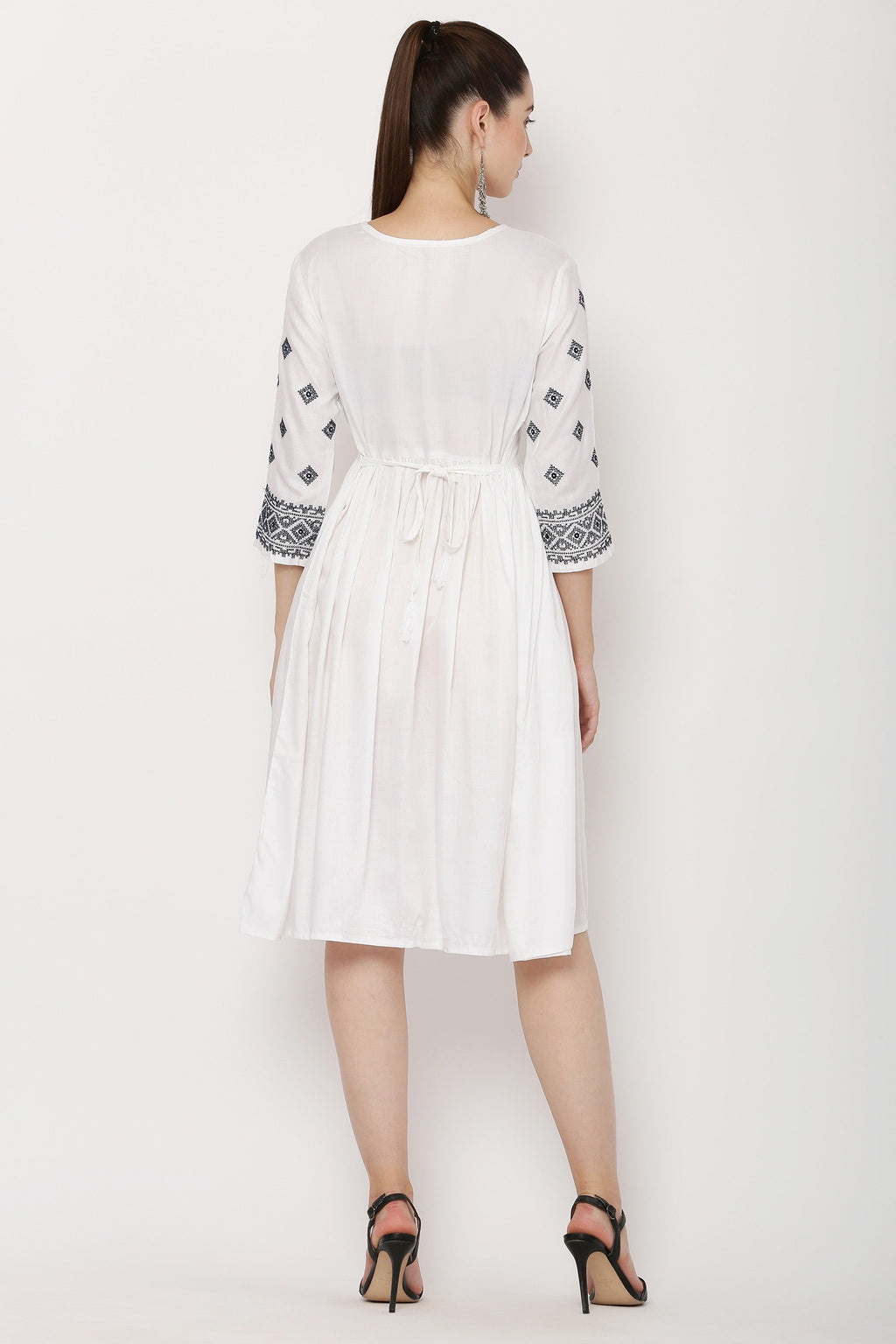 PAVONINE White Color Burfi Design Embroidery Dress For Women