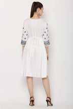 PAVONINE White Color Burfi Design Embroidery Dress For Women