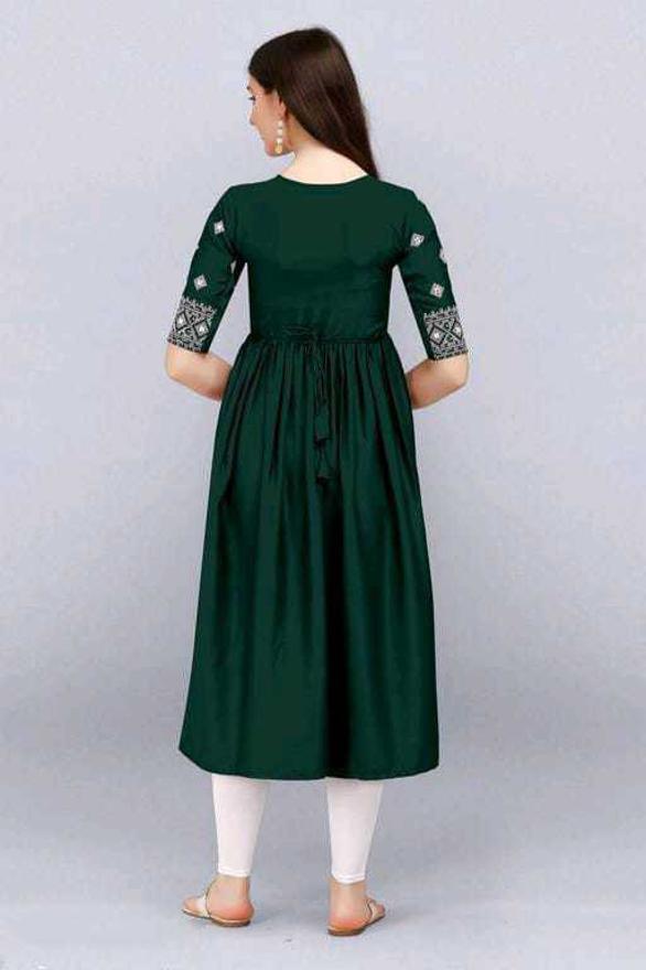 PAVONINE Bottle Green Color Burfi Design Embroidery Dress For Women