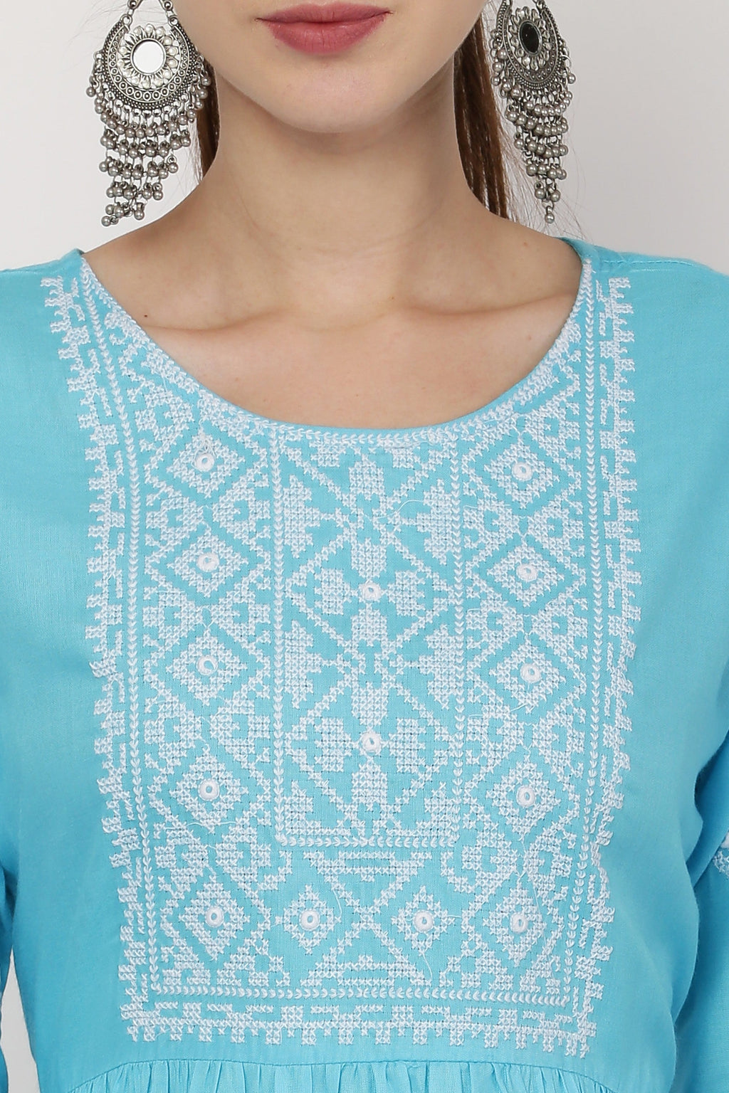 PAVONINE Firozi Color Burfi Design Embroidery Dress For Women