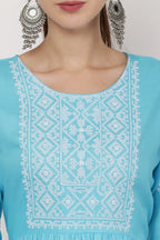 PAVONINE Firozi Color Burfi Design Embroidery Dress For Women