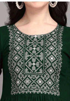 PAVONINE Bottle Green Color Burfi Design Embroidery Dress For Women