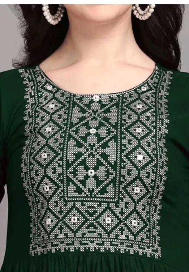 PAVONINE Bottle Green Color Burfi Design Embroidery Dress For Women