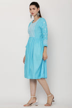 PAVONINE Firozi Color Burfi Design Embroidery Dress For Women