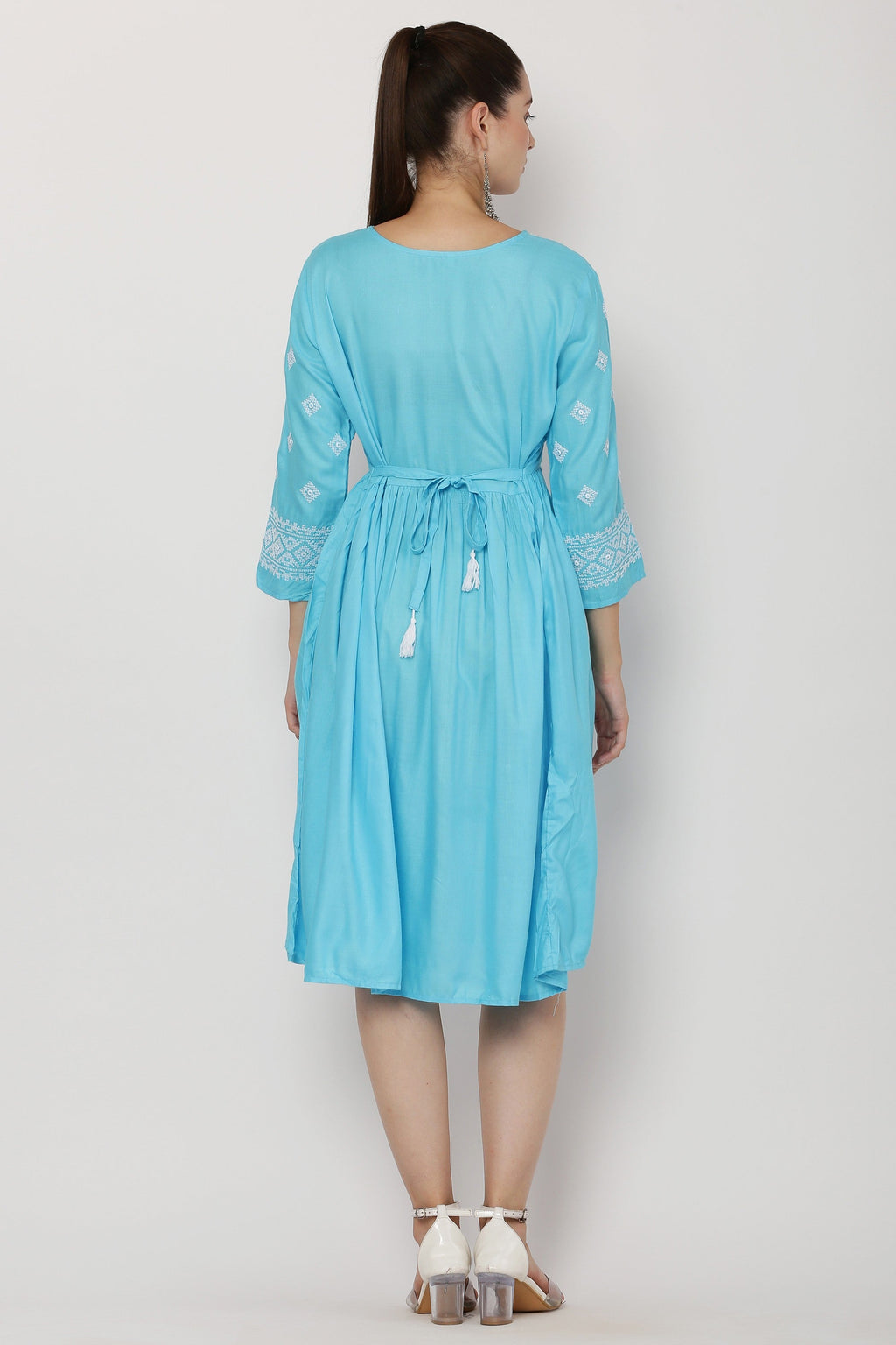 PAVONINE Firozi Color Burfi Design Embroidery Dress For Women