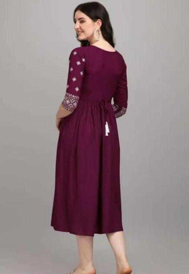 PAVONINE Wine Color Burfi-Design Embroidery Dress For Women Main Image