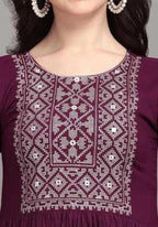 PAVONINE Wine Color Burfi-Design Embroidery Dress For Women