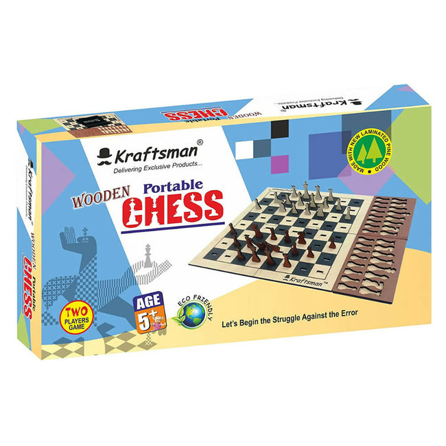 Kraftsman Wooden Portable Chess Board Game Set for Kids and Adults of All Age Groups Hover Image