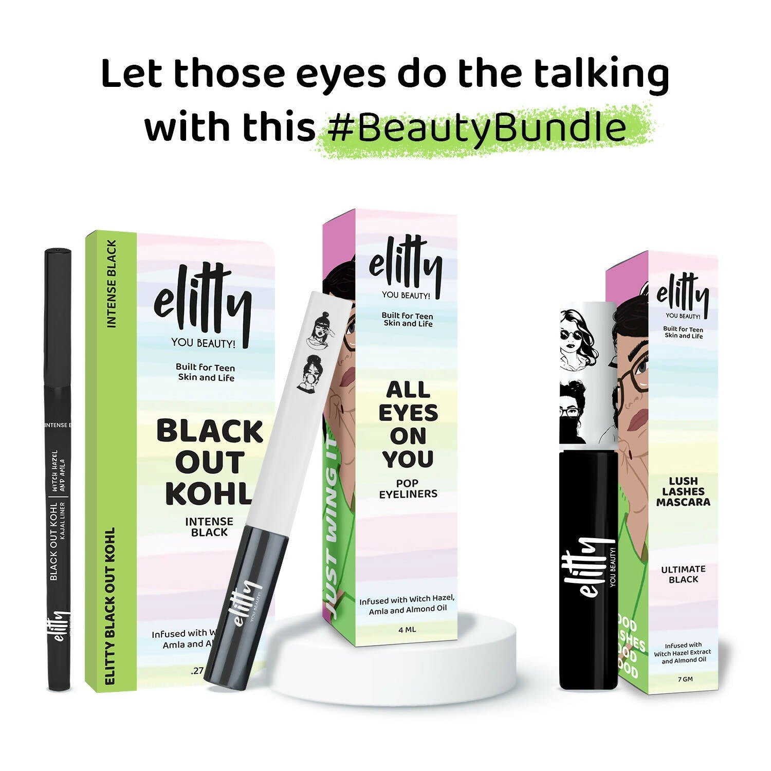 Elitty Eye Gotta Feeling Ultimate Black 3 in 1 Eyeliner, Kajal, Mascara Combo