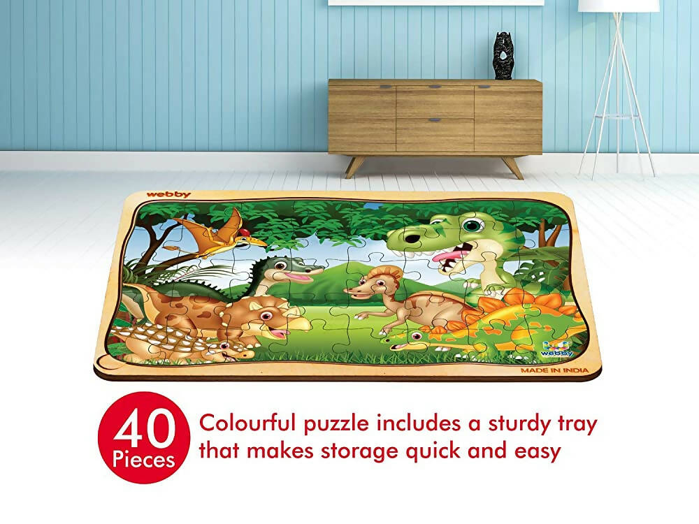 Webby Dinosaurs in Jungle Wooden Jigsaw Puzzle-40 Pcs