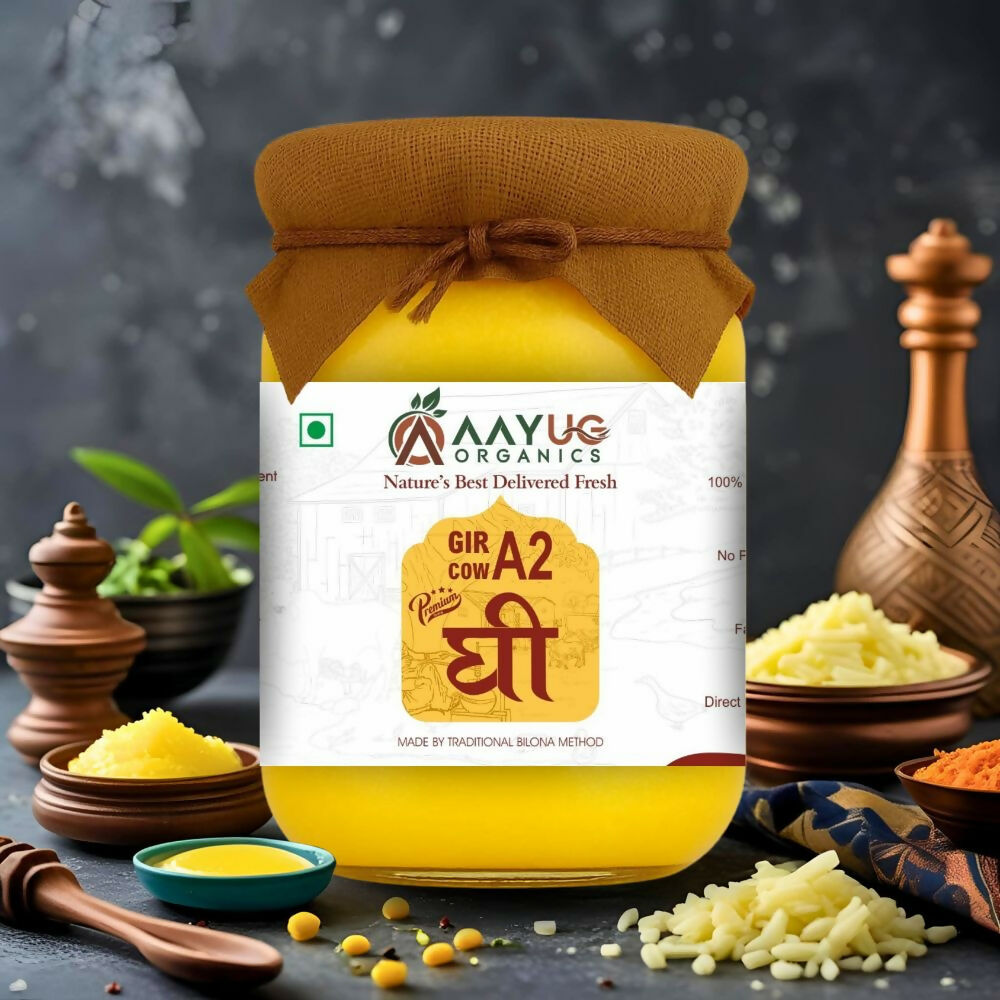 Aayug Organics A2 Gir Cow Ghee | Traditional Bilona Method A2 Cow Ghee | Grassfed, Pure and Healthy Gir Cow Ghee