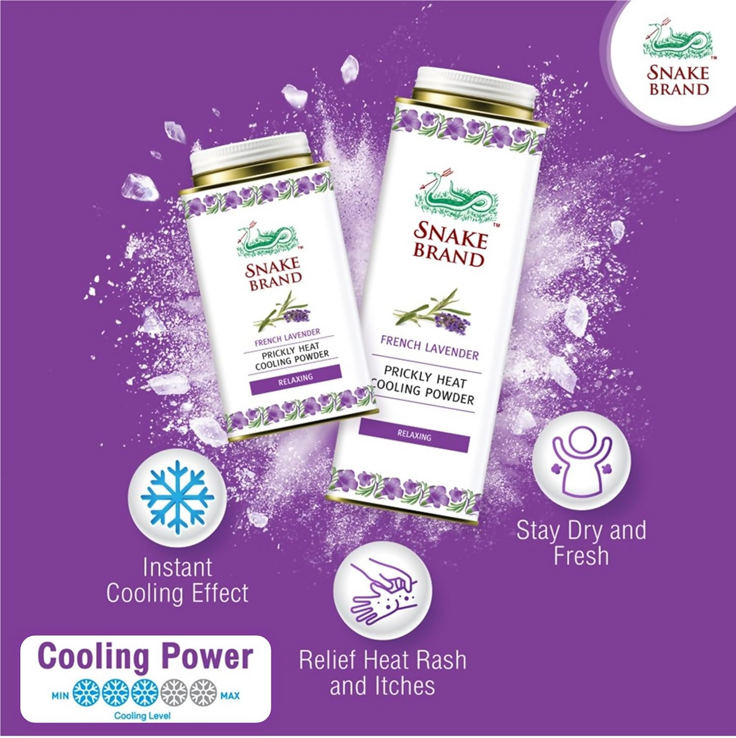 Snake Brand Lavender Prickly Heat Cooling Talcum Powder
