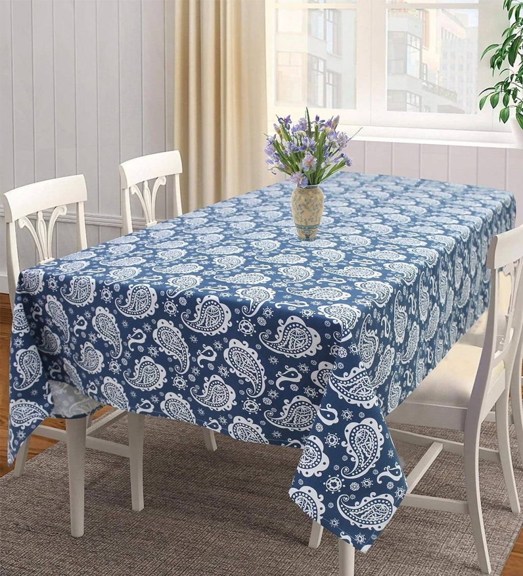 AIRWILL 100% Cotton Self Designed 4 Seater Table Cloth - Blue