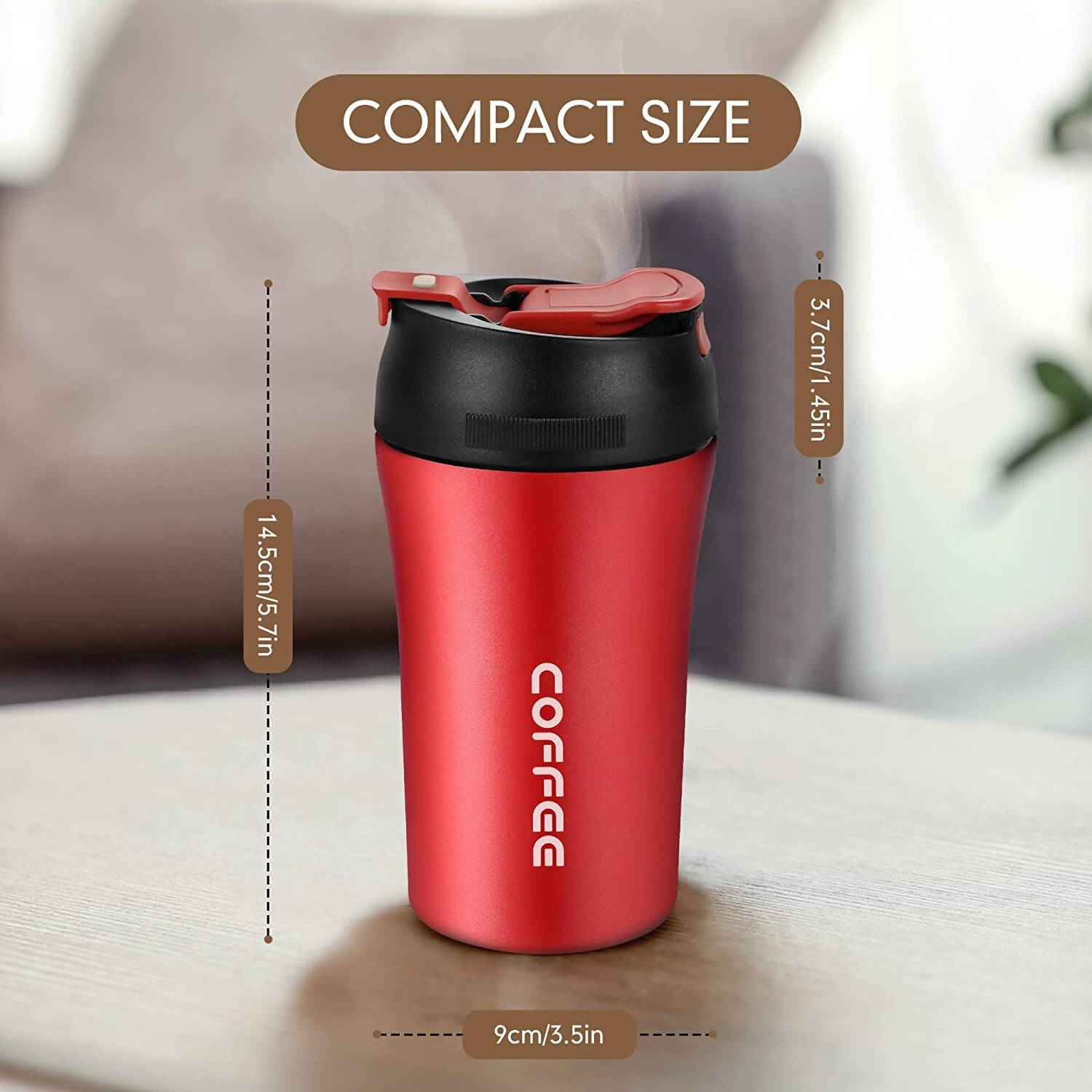 Wosta Reusable Travel Spill Proof Coffee Mug with Lid and Straw Tumbler - 400ml (Red)