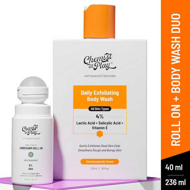 Chemist At Play Lactic Acid Exfoliating Body Wash & AHA Underarm Roll-On Combo Main Image