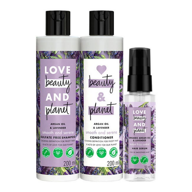 Love Beauty And Planet Argan Oil And Lavender Anti Frizz Shampoo Conditioner & Hair Serum Combo Hover Image