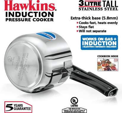 Hawkins Stainless Steel Tall 3 L Induction Bottom Pressure Cooker (HSS3T)