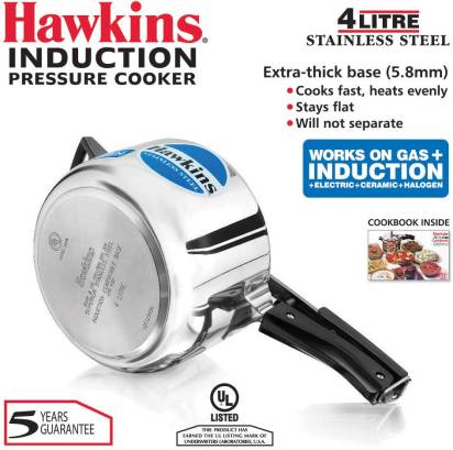 Hawkins Stainless Steel 4 L Induction Bottom Pressure Cooker (HSS40)