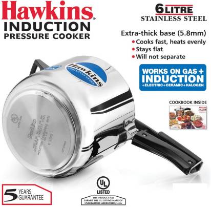 Hawkins Stainless Steel 6 L Induction Bottom Pressure Cooker (HSS60) Main Image