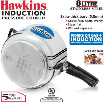 Hawkins Stainless Steel 8 L Induction Bottom Pressure Cooker (HSS80)