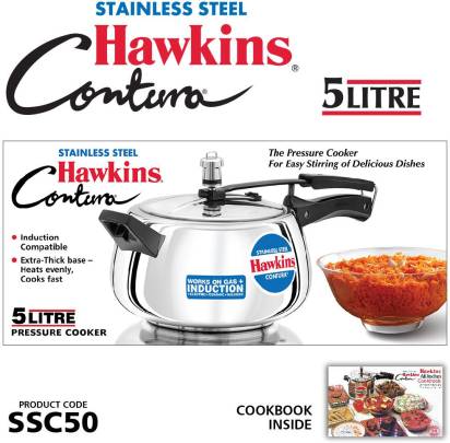 Hawkins Stainless Steel Contura 5 L Induction Bottom Pressure Cooker (SSC50) Main Image