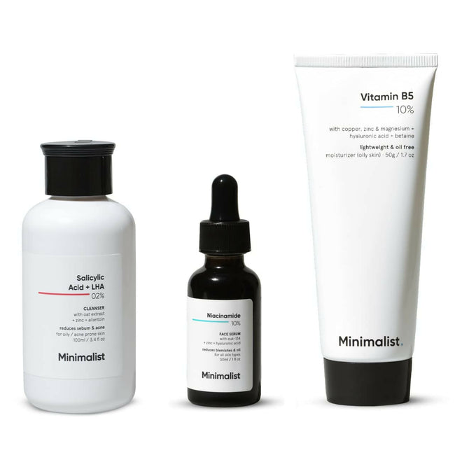 Minimalist Oily Skincare Kit For Women & Men, Face Wash, Serum & Moisturizer Hover Image