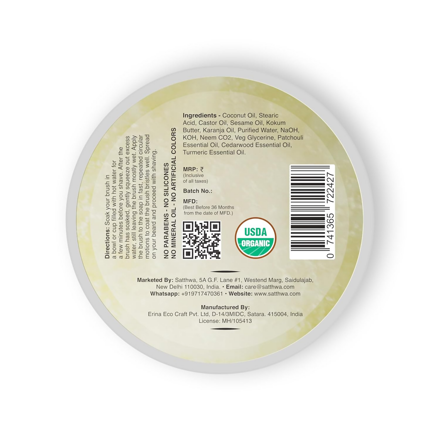 Satthwa Shaving Soap infused With Patchouli & Cedarwood