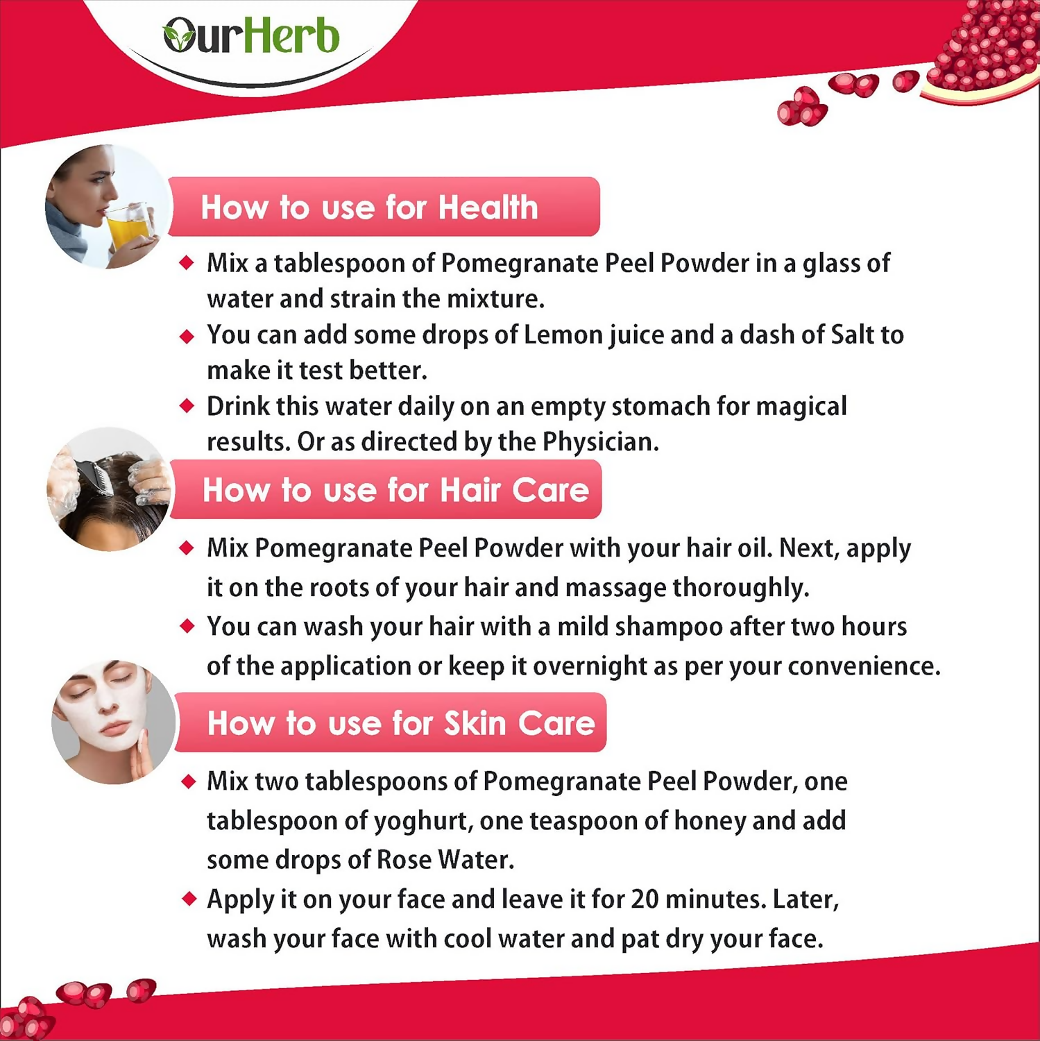 OurHerb Natural & Organic Pomegranate Peel Powder For Skin Care & Hair Care