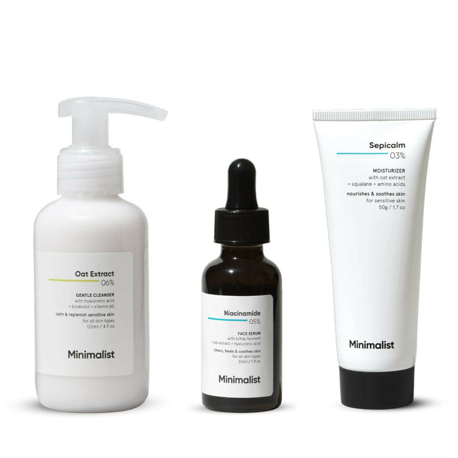 Minimalist Sensitive Skincare Kit - Face Wash, Serum & Moisturizer Hover Image