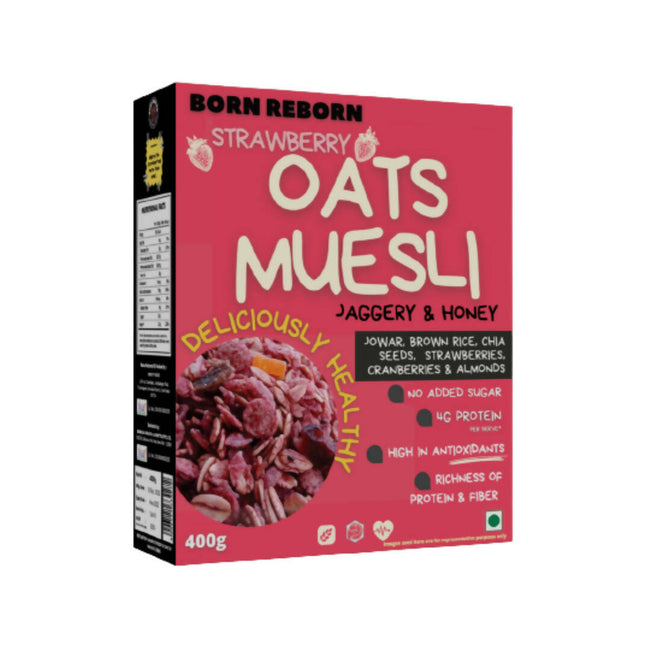 Born Reborn Strawberry Oats & Millets Muesli with Honey and Jaggery Hover Image