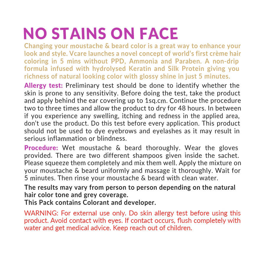 VCare Shampoo Hair Color Black for Moustache & Beard