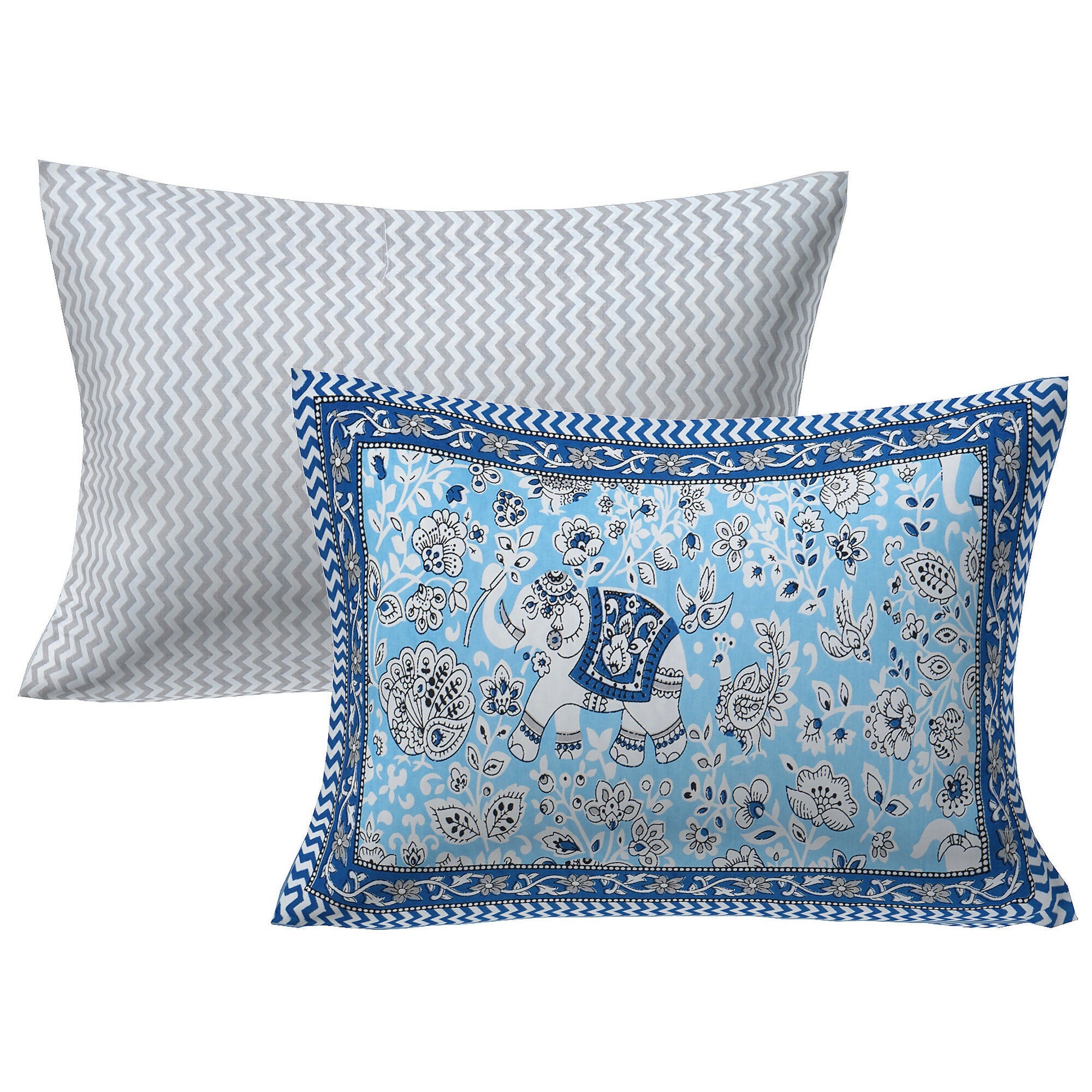 Rudra Bazaar Blue 210 TC Cotton Double King Bedsheet With 2 Pillow Covers