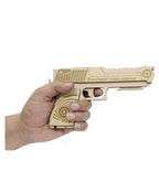 Kraftsman Semi-Automatic Wooden Rubber Band Shooting Gun Toys for Kids & Adults with Target | 5 Rapid Fire Shots (Beige)